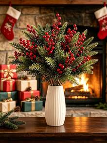 Cirelle 3/5pcs Artificial Christmas Red Berry Stems & Pine Needles | Faux Winter Berry Pine Picks For Holiday Home Decor, Vase Filler & Christmas Tree Decor - Multicolor - View 6