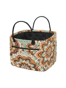 1PC Large Capacity Quilted Fabric Storage Basket With Front Pocket Sturdy Carry Handles Reusable Foldable Retro Mandala Floral Print Storage Bin For Laundry Clothes Toy Book Sundries Home Bedroom Laundry Room Organizer - Multicolor - View 7
