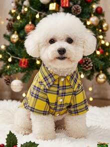 PETSIN 1pc Pet Plaid Shirt In Yellow, Suitable For Pet Daily Wear - Multicolor - View 1