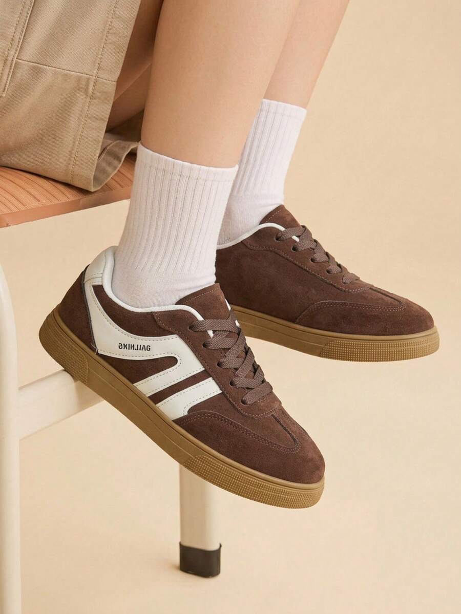 CUCCOO EASI Women's Flat Shoes Lace Up Casual Color Matching Go Out Wear Comfortable Board Shoes College Style Back To School - dark brown - View 1