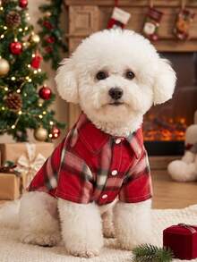 PETSIN Christmas Red And White Plaid Pet Shirt - Multicolor - View 1