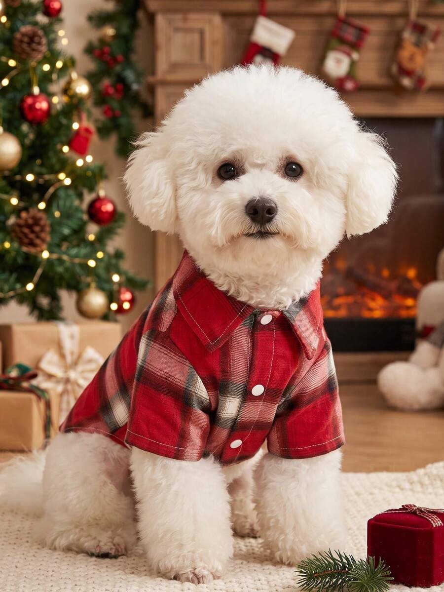 PETSIN Christmas Red And White Plaid Pet Shirt - Multicolor - View 1