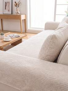 1Pc Four-Season Universal Sofa Cushion Chenier Modern Simple Non-Slip Sofa Cushion Cover, Machine Washable Room Decoration Pet-Friendly Protective Cover, Adjustable Corner Sofa Cover Suitable For Bedroom And Living Room Combination Cover Towel - Beige - View 3
