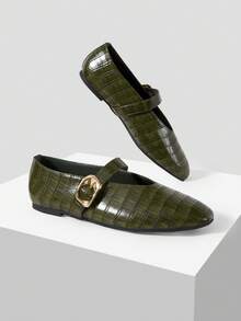MOTF PREMIUM WOMEN'S COMMUTING CASUAL COMFORTABLE VERSATILE MARY JANE SQUARE TOE FLAT SHOES FOR CHRISTMAS SPRING SHOES FALL SHOES - Green - View 5