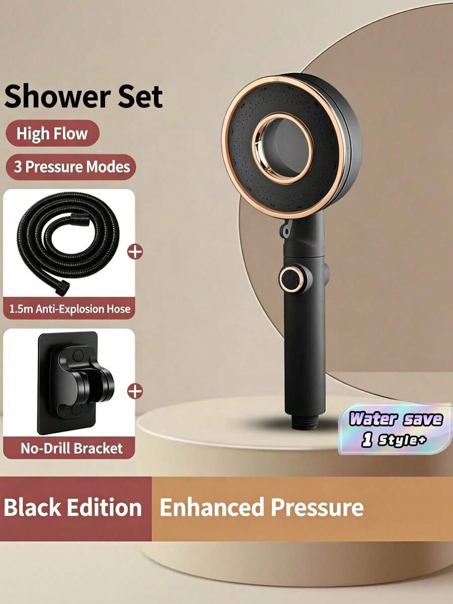 1Set Household Water Heater Handheld Shower Head 3 Gear Pressurized Spray Nozzle New Hollow Design Bathroom Shower Kit - suit - View 1