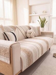 1Pc Four-Season Universal Sofa Cushion Chenier Modern Simple Non-Slip Sofa Cushion Cover, Machine Washable Room Decoration Pet-Friendly Protective Cover, Adjustable Corner Sofa Cover Suitable For Bedroom And Living Room Combination Cover Towel - Light coffee - View 11