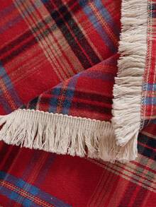 Cirelle Christmas Plaid Tablecloth With Fringe - Festive Red Tartan Plaid Table Cover, Washable Holiday Table Cloth With Tassels For Dining Room, Kitchen & Party - Red - View 4