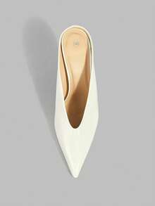 Ontre White Patent Leather Pointed Thin Heel Mule Shoes Women, Commuting Versatile Low Vamp High Heels, Sandals For Banquets And Weddings Summer - White - View 5