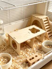 Beige Wooden Tunnel Hamster Cage, Solid Wood Platform Hamster Toy, Pet Habitat Decor Supplies For Small Pets - one-size - View 6