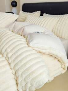 Cirelle 2/3 Pcs Cream Plush Ribbed Duvet Cover Set - Ultra Soft Fluffy Striped Fleece Comforter Cover With 1/2 Matching Pillow Shams, Warm Winter Velvet Bedding Set (No Insert) - Beige - View 3