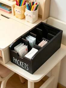 1pc Wooden Grid Storage Organizer Box, Multi-Compartment Countertop Holder For Tea Bags Coffee Pods Spices, Black/Brown Kitchen Pantry Decor - Black - View 5