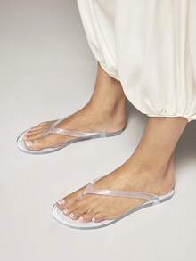 SHEIN VACAZURE Women's Round Toe Jelly Basic Flip Flop Jelly Sandals - fully transparent - View 3