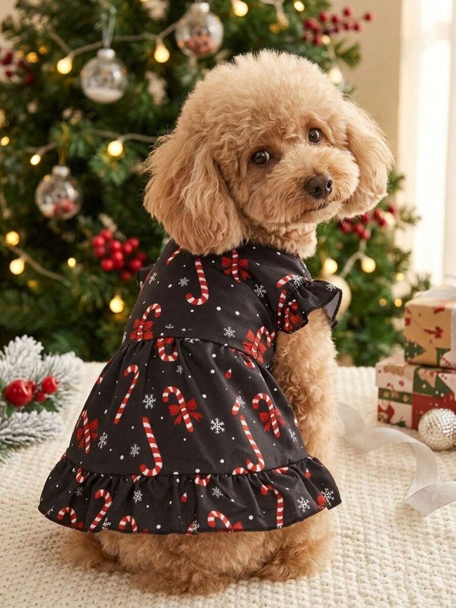 PETSIN 1pc Christmas Candy Puffy Sleeve Pet Dress - Multicolor - View 1
