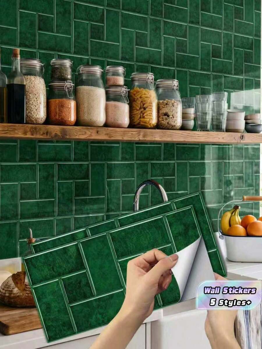 12PCS 2D Faux Tile Stickers PVC Peel And Stick Wall Decals Waterproof Oilproof Self Adhesive For Kitchen Bathroom Backsplash Wall Decor Easy Clean Removable - one-size - View 1