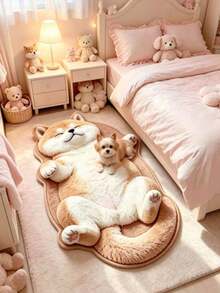 1pc Healing Super Cute Realistic Simulation Sleeping Dog Plush Art Rug, Personalized Aesthetic Style Decorative Carpet, Bedroom Bedside Vanity Living Room Plush Asymmetrical Shaped Large Rug, Ins-Style Space Aesthetic Atmosphere Blanket, Dopamine - Multicolor - View 6