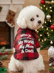 PETSIN 1pc Christmas Red & Black Plaid Print Pet Shirt - Multicolor - View 1