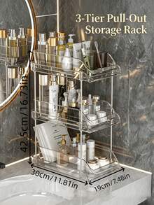 1pc 2‑3 Tier Pull‑Out Drawer Storage Rack, Clear PET Cosmetic Bathroom Countertop Organizer For Skincare Toiletries - Multicolor - View 7