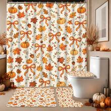 Pumpkin Bow Pattern Printed Shower Curtain, Customized Bathroom Divider Curtain, Waterproof & Mildew-Resistant, No-Drill Installation - A - View 12