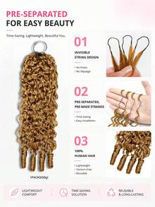 Boho Braids S27 蜂蜜金色捲髮未氈化假髮 羽毛鉤編真人髮接髮 適用於 Miracle Knots 柔軟蓬鬆質感 輕盈自然外觀 易安裝可重複使用 16-24 英吋 - S27 - 查看 6