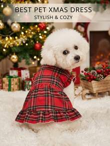 PETSIN 1pc Pet Christmas Plaid Ruffle Sleeve Dress - Multicolor - View 5