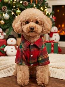 PETSIN 1pc Christmas Mixed Color Checkered Warm Lining Pet Shirt - Multicolor - View 3