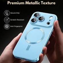 Teckwe 手機殼－新款奢華磨砂半透明磁吸手機殼，相容 iPhone 18 17 16 15 14 13 12 11 Pro Max Air，附防震框架與相機保護蓋，磨砂金屬質感，金屬漆耐磨，鏡頭保護軟框防震保護殼 - 淺藍色 - 查看 6