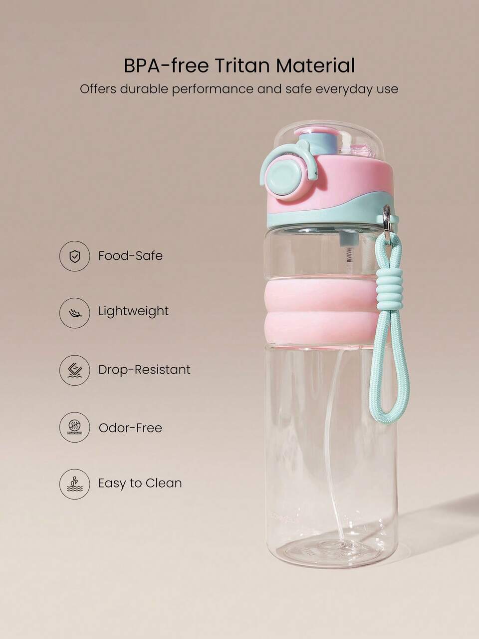 27oz  Tritan Cooling Spray Water Bottle With One-Touch Lid Gym Fitness Studio Work Travel Hiking Daily Active Casual