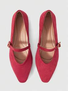 Sleekvia Buckle With Low Vamp Suede Soft-Soled Commuter Flats - Burgundy 1 - View 1