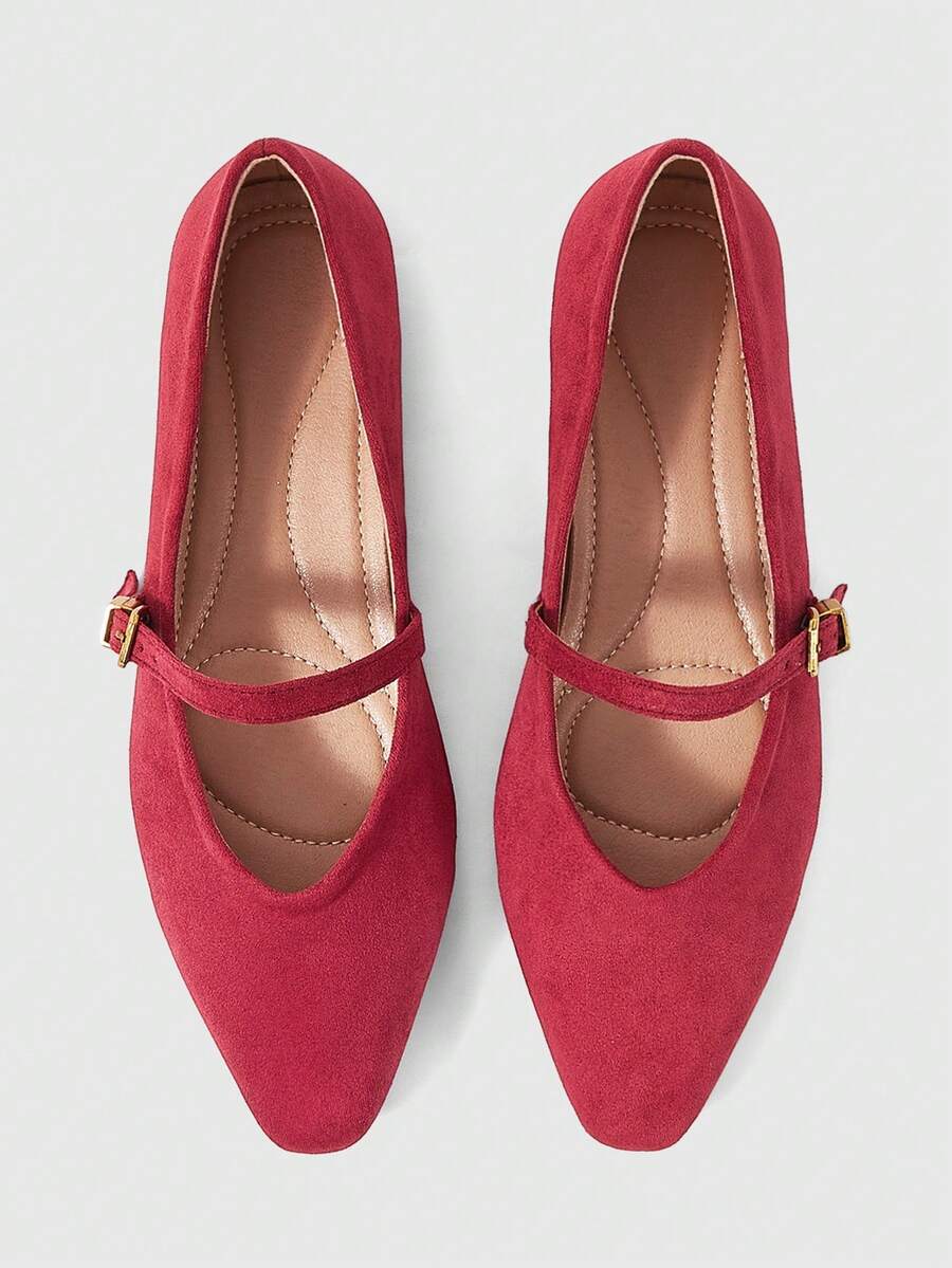 Sleekvia Buckle With Low Vamp Suede Soft-Soled Commuter Flats - Burgundy 1 - View 1