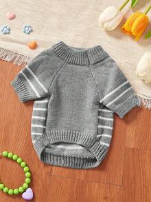 PETSIN 1 Piece Of Minimalist Linen Gray Striped Pet Knitted Sweater, Suitable For Small Cats And Dogs, Versatile Basic Knitted Clothing For Autumn And Winter Home Walks And Layering In Ins Style - grey strips - View 6