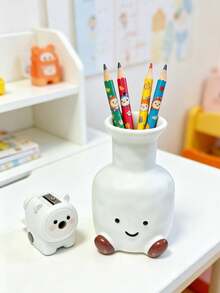 Cute Smiling Plastic Vase, Cartoon Character Shaped Vase, Creative Decoration Vase, Suitable For Desktop Home Living Room Decoration, Placing Dried Flowers And Fresh Flowers - multicolor - View 10