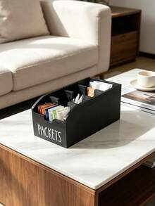 1pc Wooden Grid Storage Organizer Box, Multi-Compartment Countertop Holder For Tea Bags Coffee Pods Spices, Black/Brown Kitchen Pantry Decor - Black - View 8