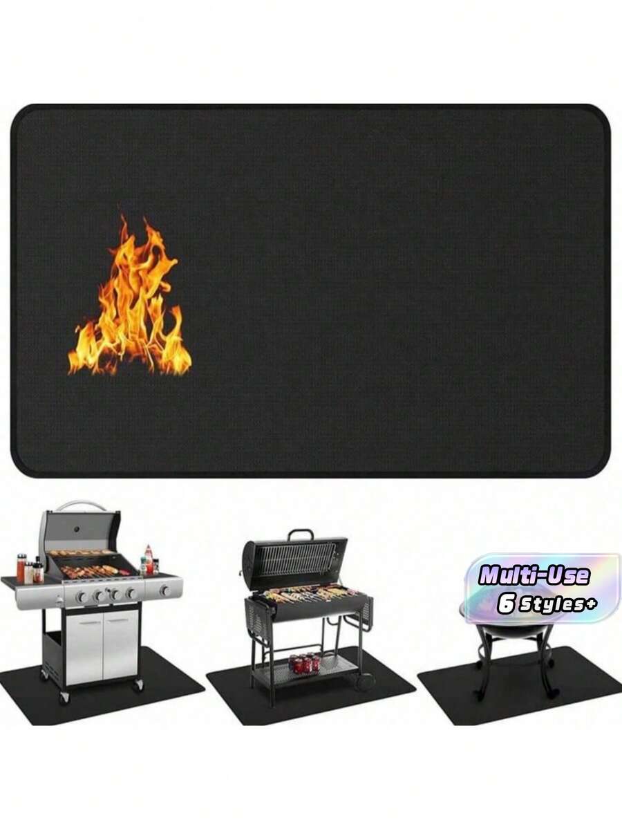 1PC Outdoor BBQ Grill Mat, Fire Resistant Oil-Proof Stain-Proof Protective Pad For Wood Deck & Lawn, Multi-Use High Temp Heat Insulation Fire Pit Mat, Durable Easy Clean, For Camping, Patio, Backyard - A - View 1