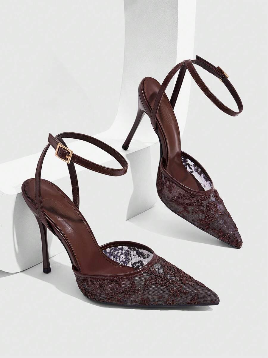 CUCCOO SZL Women's Fashionable Elegant Pointed Toe Buckle High Heels Spring Shoes - Brown - View 1