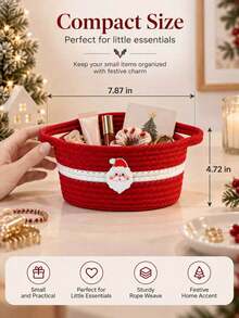 1PC Rope Decorative Storage Basket Red Christmas Edition For Bedroom Living Room Bathroom Dorm Home Decor Laundry Organization Supplies - Red - View 3