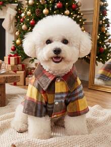 PETSIN 1pc Christmas Pet Plaid Fleece Patchwork Shirt, Warm For Autumn/Winter - Multicolor - View 1