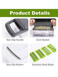 1PC Multi Blade Vegetable Chopper Slicer Dicer, 6 Interchangeable Blades Onion Cutter With Storage Container & Hand Guard, Manual Food Shredder Grater, Easy Clean Anti-Slip Base Kitchen Prep Tool For Potato Carrot Garlic Fruit Salad - Multicolor - View 9