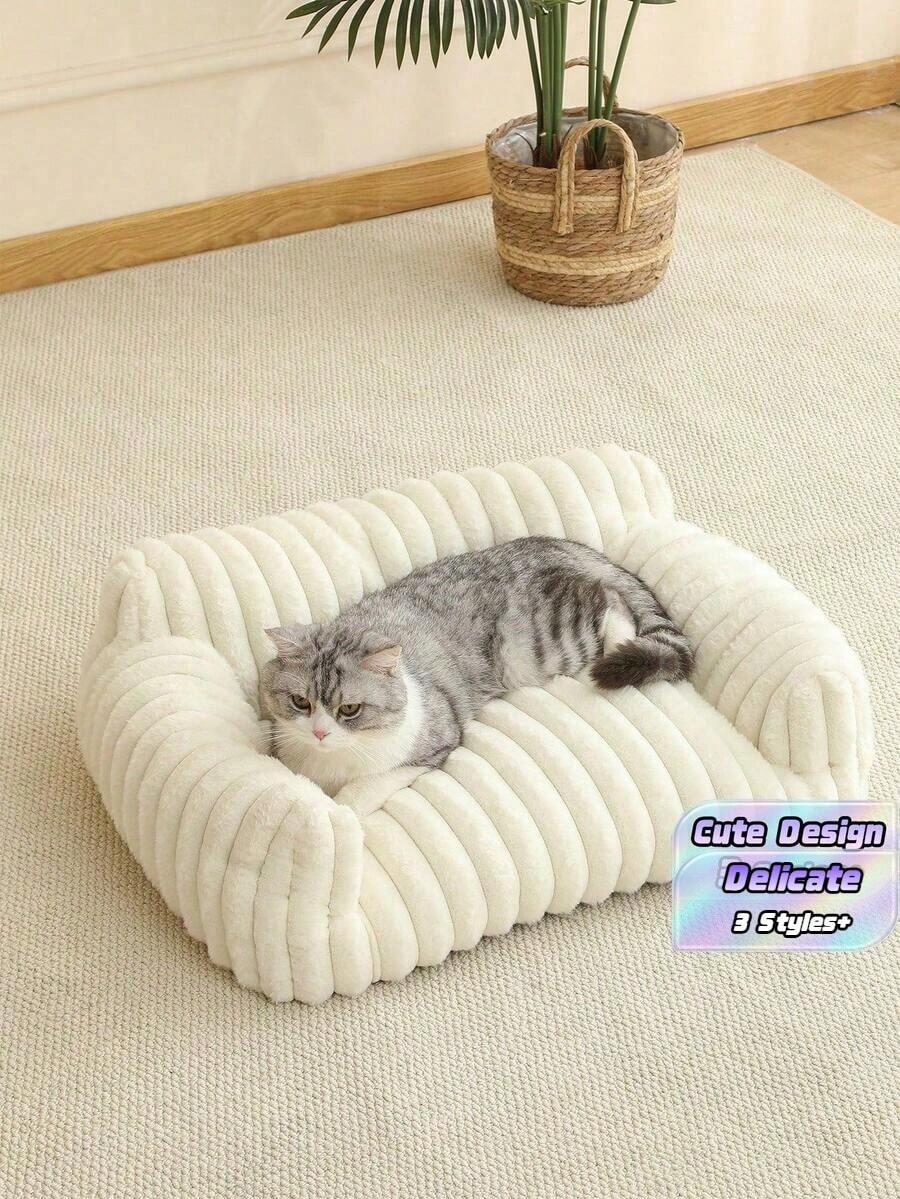 1pc Soft Comfortable Breathable Cat Sofa Bed Nest Sleeping Basket Cat House For Small, Medium, Large Cats, All Season Use, Plush Cozy Pet Bed, Washable Home Pet Supplies, Cat Essentials - White - View 1