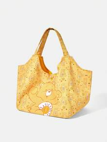 SHEIN X Care Bears 1件大容量印花圖案單肩手提包，適用於露營、海灘、旅行、購物、學校、工作等場合 - 多色-淺黃色 - 查看 1