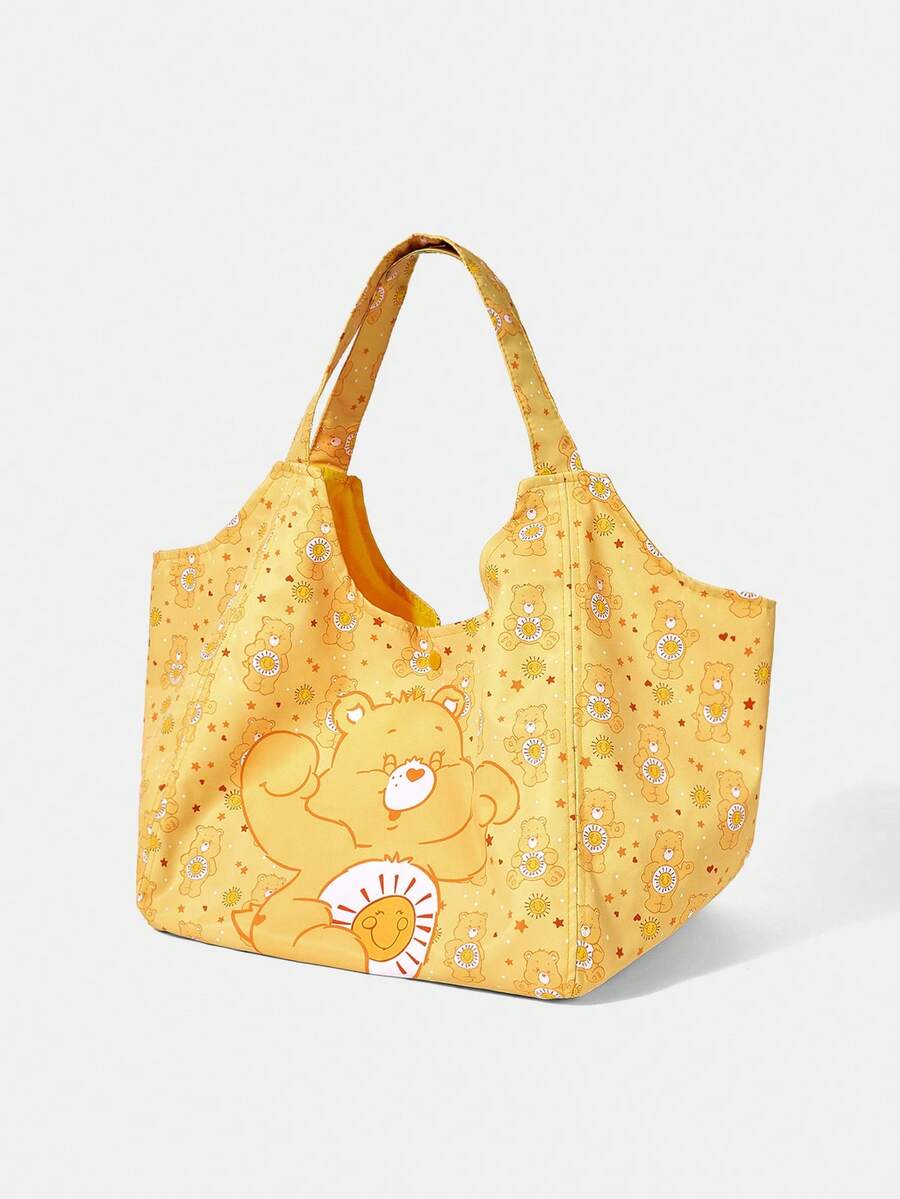 SHEIN X Care Bears 1件大容量印花圖案單肩手提包,適用於露營、海灘、旅行、購物、學校、工作等場合 - 多色-淺黃色 - 查看 1