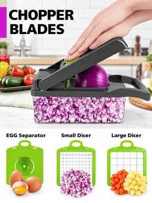 1PC Multi Blade Vegetable Chopper Slicer Dicer, 6 Interchangeable Blades Onion Cutter With Storage Container & Hand Guard, Manual Food Shredder Grater, Easy Clean Anti-Slip Base Kitchen Prep Tool For Potato Carrot Garlic Fruit Salad - Multicolor - View 5