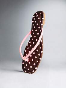 SHEIN Solezae صنادل نسائية مريحة بطبعة نقاط كلاسيكية مسطحة - البني والوردي - مشاهدة 11