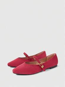 Sleekvia Buckle With Low Vamp Suede Soft-Soled Commuter Flats - Burgundy 1 - View 2