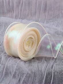 Gradient Iridescent Sheer Organza Ribbon Rolls, 4cm Width, About 9 Meters Per Roll, Shiny Transparent Chiffon Wavy Edge Ribbons For Gift Packaging, Floral Bouquet, Bow Making, Wedding DIY Decor - multicolor - View 26