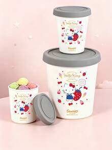 HELLO KITTY AND FRIENDS | SHEIN 1PC Hello Kitty Ice Cream Storage Containers, Strawberry‑Print Food Tubs With Sealed Lids, Stackable Reusable Freezer Jars, For Homemade Ice Cream & Dessert, Cute Collectible Food Storage Gift For Hello Kitty Fans - Multicolor - View 7