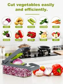1PC Multi Blade Vegetable Chopper Slicer Dicer, 6 Interchangeable Blades Onion Cutter With Storage Container & Hand Guard, Manual Food Shredder Grater, Easy Clean Anti-Slip Base Kitchen Prep Tool For Potato Carrot Garlic Fruit Salad - Multicolor - View 13