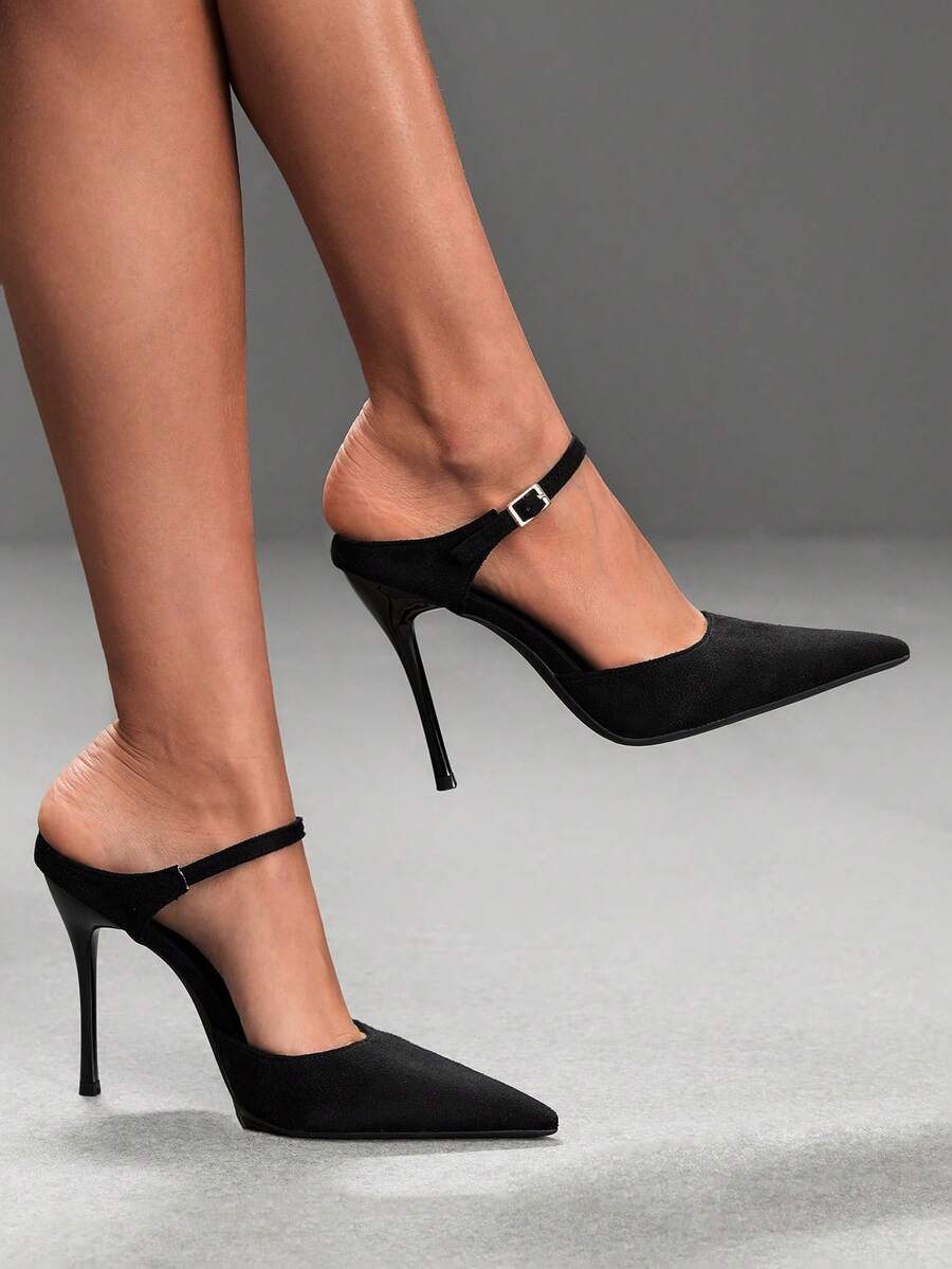 CUCCOO SZL Spring And Summer New Pointed Toe Backless High-Heeled Sandals Women's With Thin Heels Sexy Commuter Closed Toe Sandals Fall Shoes - Suede black - View 1