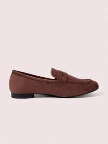 CUCCOO DOLLMOD Giày nữ mùa xuân thu màu nâu da lộn mờ, giày Penny Loafers cổ điển mũi tròn đế bệt phong cách Anh, xỏ chân đi làm - Cà phê nâu - Xem 2