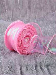 Gradient Iridescent Sheer Organza Ribbon Rolls, 4cm Width, About 9 Meters Per Roll, Shiny Transparent Chiffon Wavy Edge Ribbons For Gift Packaging, Floral Bouquet, Bow Making, Wedding DIY Decor - multicolor - View 27