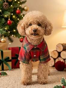 PETSIN 1pc Christmas Mixed Color Checkered Warm Lining Pet Shirt - Multicolor - View 6